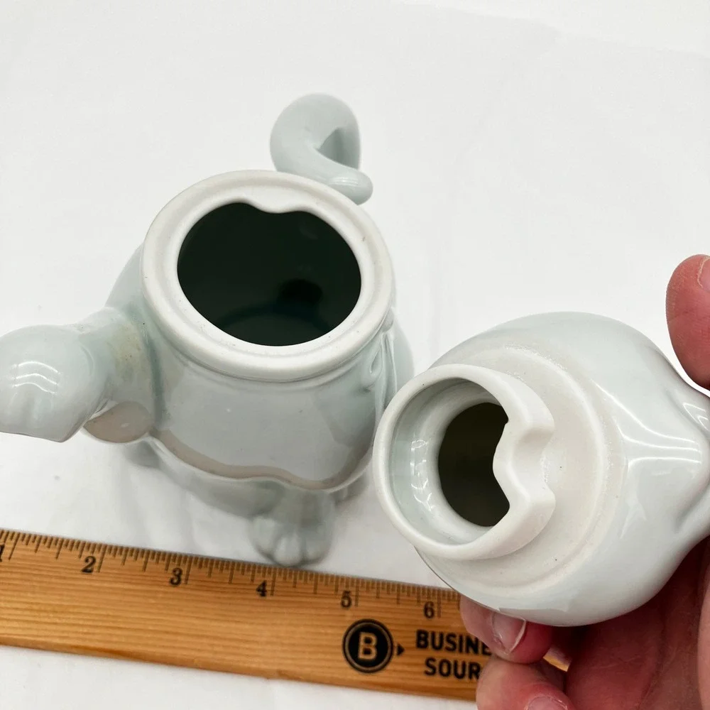 Vintage Celadon Takahashi Japan Celadon Porcelain Cat Teapot 1970s Kitty Creamer